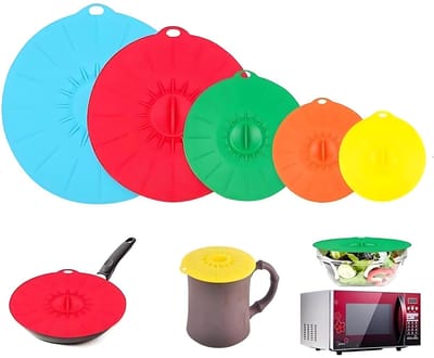 Dailygoods- Siliconen Deksels Set van 5 - Multifunctioneel - Rekbaar - Waterdicht - Antislip - Geschikt voor Magnetron en Vaatwasser - Dekselset