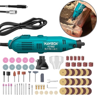 Bedrade Multifunctionele Mini Rotatieslijpmachine, Complete Set met 80 Accessoires, Flexibele As, Positioneerstandaard en Beschermkap voor Graveren, Polijsten en Klussen