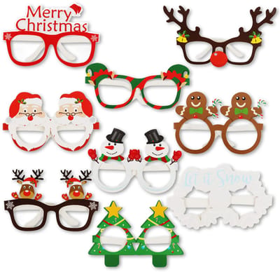 Q2P - Kerst Foto Props - Kerst Versiering - Brillen - Photobooth - Decoratie - Kerstfeest - 9 Stuks