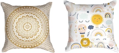 Ulticool - Kussenhoes - Regenboog Dieren Kinderkamer Mandala Hippie - Set van 2 Kussens Exclusief Kussenvulling - Sierkussens 45x45 cm - Sierkussenhoes Accessoires - Kussentjes Bank Decoratie Woonkamer Slaapkamer Kinderkamer Babykamer - Goud