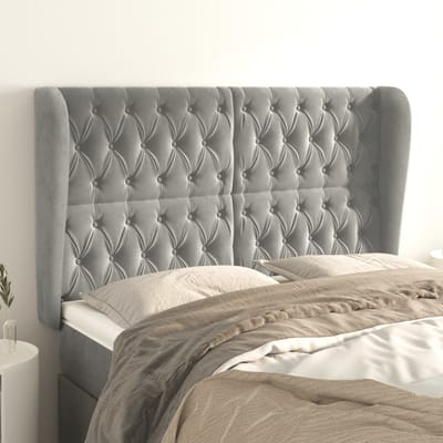 vidaXL - Hoofdbord - met - randen - 147x23x118/128 - cm - fluweel - lichtgrijs