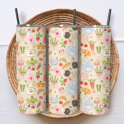 Creasowl® - Cottage Core Kitchen - Roestvrijstalen Tumbler - Geïsoleerde beker - Koffiebeker - Drinkfles - Thermosbeker - 600ml - Warme en koude dranken - Anti lek dop - Ijzeren rietje - To go beker - Kinderen - Volwassenen