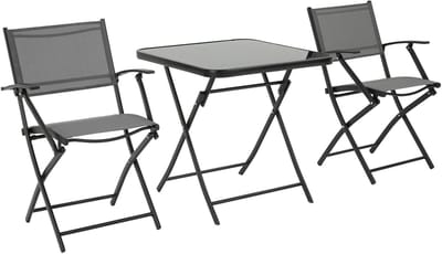 Balkonset 2 personen - Tuinset - Bistroset - Zwart - Weerbestendig - 3 delig - Tuintafel en 2 stoelen - 2 personen - Gecoat staal - Onderhoudsvrij staal