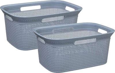 Wasmand van rotan gevlochten - 2x - grijs - kunststof - 45 liter - 59 x 41 x 27 cm