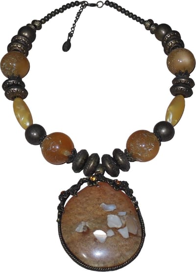Kralen ketting brons-bruine tinten met grote hanger
