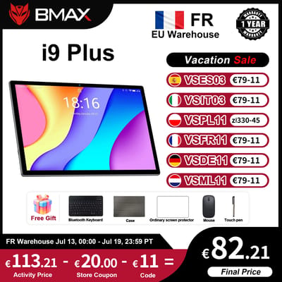 Bmax I9 Plus Android 15 Tablet 10.1'' 1280*800 IPS-scherm Rockchip RK3562 2-core CPU 24GB RAM (4GB+20GB uitbreidbaar) 128GB ROM 6000mAh batterij Wifi 6 Bluetooth 5.4 Camera Type-C poort