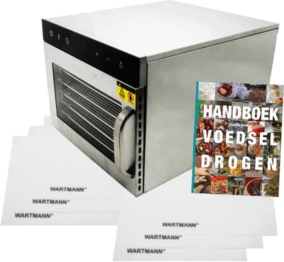 Wartmann Voedseldroger Voordeelset - Nieuwste Model Professionele Dehydrator - 6 laags Droogoven - Handboek Voedsel Drogen - 6 Siliconen Bakmatten - 2206 DH - Dubbelwandig RVS - 25°C tot 90°C