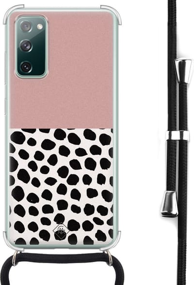 Casimoda® hoesje met koord - Geschikt voor Samsung S20 FE - Stippen roze - Afneembaar koord - Siliconen/TPU - Roze