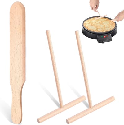 Pannenkoeken Bakset - Crepe Tools - Gelijkmatige Pannenkoeken - Natuurlijk Beukenhout - 3 Delig - Houtkleur