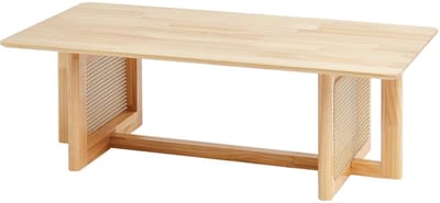 Rotan Salontafel, Rechthoekige Geweven Rotan Salontafel met Rubberhouten Tafelblad, 47 inch Moderne boho Salontafel met Opbergruimte en Naturel Houten Poten