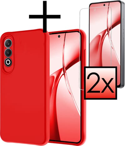 Hoesje - Met 2x Screenprotector - Geschikt voor OnePlus Nord CE4 - Sterk & Shockproof - Back Cover - Siliconen Case - Telefoon Hoes - Rood