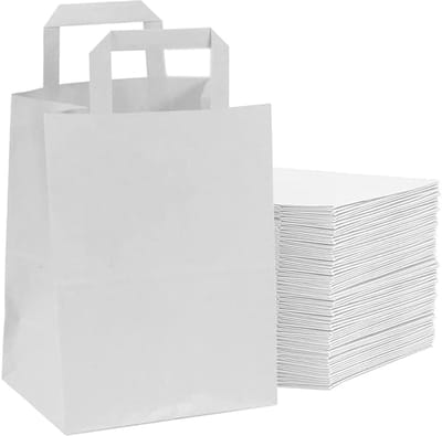 100 x kleine papieren cadeautasjes met handvat 18x8x22cm wit / Kraft Papieren Tasjes /draagtassen Van Kraftpapier met handgrepen / Zakjes/Verjaardag - Feest - Huwelijk-Kerst