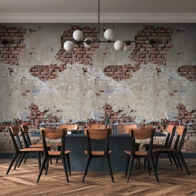 Fotobehang Profhome 392351-GU vliesbehang hardvinyl warmdruk in reliëf glad in baksteen look mat beige bruin crèmewit 1,59 m x 2,8 m