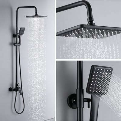 Auralum Max Douche Set - Regendouche en Handdouche - 19x29 cm Douchekop - Verstelbare Hoogte 90-124 cm - met Mechanische Mengkraan - Waterbesparend - Zwart