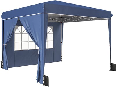 Partytent - 3x3 m - Zijwanden - Easy Up - Paviljoen - Opvouwbaar - Waterdicht - Weerbestendig - Donkerblauw + Wit