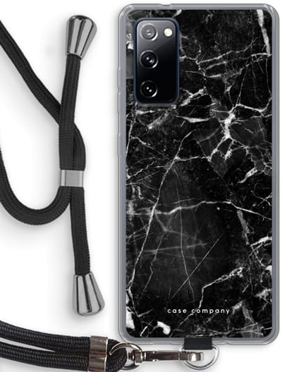 Case Company® - Hoesje met koord geschikt voor Samsung Galaxy S20 FE / S20 FE 5G hoesje met Koord - Zwart Marmer - Telefoonhoesje met Zwart Koord - Bescherming aan alle Kanten en Over de Schermrand