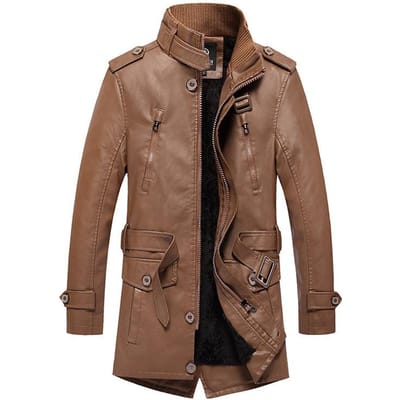 Heren Nieuwe Britse Middellange Leren Jas Herfst en Winter Plus Kasjmier Herenkleding 3XL brown