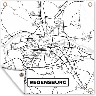 Tuin poster Plattegrond - Kaart - Regenburg - Stadskaart - 200x200 cm - Tuindoek