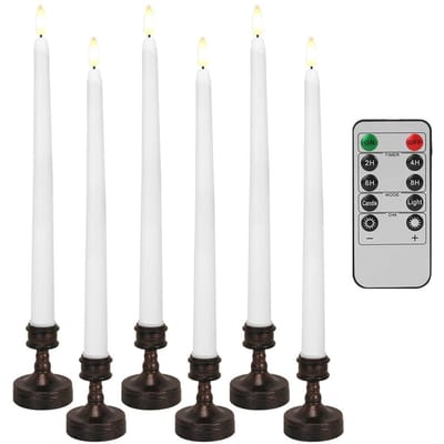 6-delige Set Vlamloze Dinerkaars met Basis Flikkerend LED Theelicht met Kaarsenhouder voor Halloween Bruiloft Kerst Home Decor