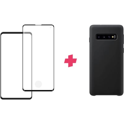 Bundel: Samsung Galaxy S10 screenprotector + Zwart Siliconen hoesje