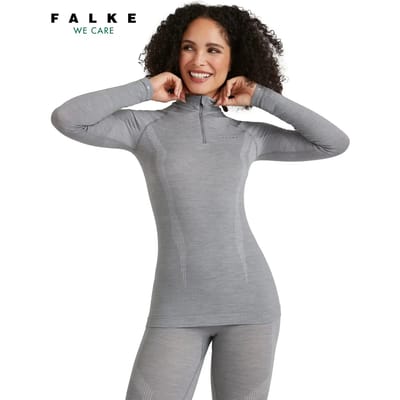 FALKE Wool-Tech Zip Neck sneldrogend wol functioneel functioneel shirt met lange mouwen dames grijs - maat XS
