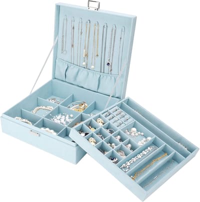 Sieradendoos Organizer voor Dames - Tweelaags Sieraden Display met 8 Haken en Verwijderbare Scheidingswand