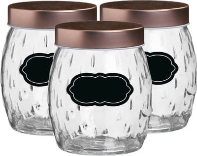Voorraadpot/bewaarpot Beau - 6x - 2L - glas - koperen deksel - incl. etiketten