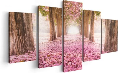 Artaza Canvas Schilderij Vijfluik Romantische Bomen Tunnel Met Roze Anjers - 100x50 - Foto Op Canvas - Canvas Print