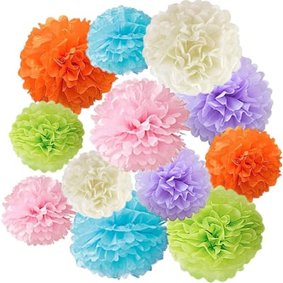 Dailygoods- Papieren Pompons 12 Stuks - Decoraties Set - 25cm/20cm Diameter - Meerdere Kleuren - Herbruikbaar - Duurzaam Papier - Feestdecoraties