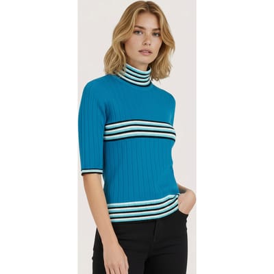 EsQualo Top Col Scalloped Edges Petrol Maat: S | Sweaters Outlet | Dames | Blauw