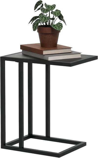 Bijzettafel - Slabank tafel - Woonkamer Opbergen - C-vorm design - 51.5H x 45Lcm - Zwart hout