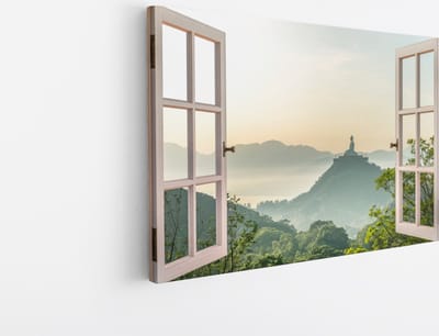 Saammp Canvas Schilderij - Boeddha op een berg - Natuur - Doorkijk - 45x30 - Foto op canvas - Wanddecoratie - Muurdecoratie Woonkamer - Slaapkamer decoratie - Canvas Print