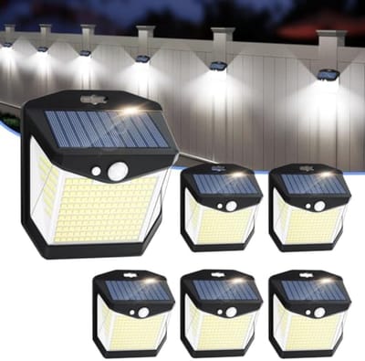 Zonne-energie buitenlampen set van 6 stuks met bewegingsdetector