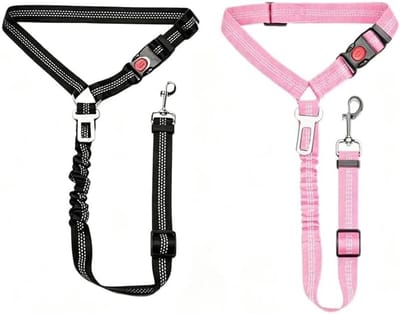 2 stuks veiligheidsgordel, uto-adapter, elastische hondenriem auto met schokdemper, verstelbaar voor auto voor kleine tot grote, veiligheidstuigaccessoires, zwart roze.