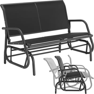 tectake® Outdoor Schommelbank - 2-Zits Schommelstoel - Weerbestendig met Schommelmechanisme - Draagvermogen tot 300 kg - Loungemeubel voor Park, Tuin, Terras en Balkon - Afmetingen 121 x 72 x 86,5 cm - Zwart