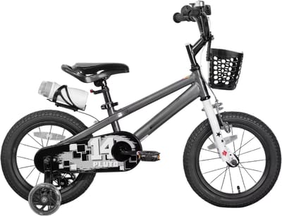 Kinderfiets – Voor kinderen van 3-12 jaar – Met oplichtende zijwieltjes – Grijs, 30 cm