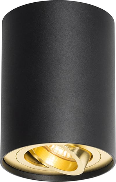 QAZQA rondoo up - Moderne Plafondspot | Spotje | Opbouwspot - 1 lichts - Ø 97 mm - Zwart Goud - Woonkamer | Slaapkamer | Keuken