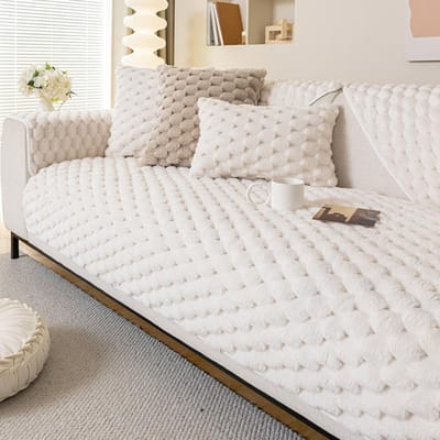 Housse de canapé en velours nid d'abeille, préférée des animaux de compagnie, adaptée aux chats et aux chiens, housse de protection de meubles épaisse en peluche, housse de canapé antidérapante, be Backrest70X70cm beige
