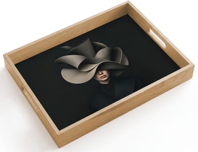 Dienblad hout 40x30 cm - Schootdienblad - Zwarte - Hoed - Vrouw - Borrelplank rechthoek - Plateau dienbladen