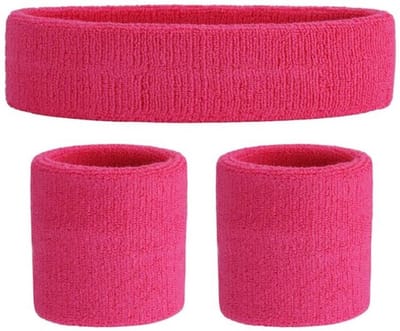 Scoby - Zweetbandjes set - Polsbandjes - Hoofdband - Sportband - 3 Delig - Roze