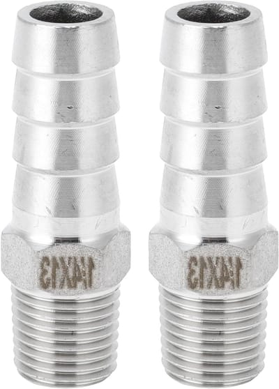 Weerhaak fittingen van roestvrij staal, 33/64 inch, 1/4 BSPT mannelijke slang connector voor lucht, water en olie, 2 stuks voor veelzijdig gebruik