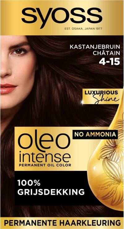 SYOSS Oleo Intense 4-15 - Haarverf - Permanente Haarkleuring - Kastanjebruin - Langdurige Kleur - Professionele Grijsdekking - Zonder Ammoniak - 1 stuk