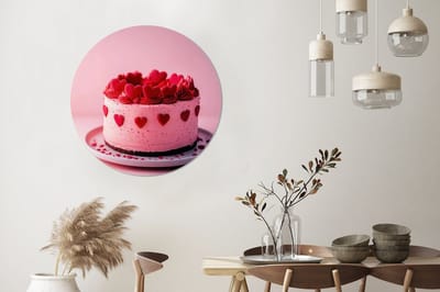 WallCircle - Wandcirkel - Muurcirkel - Taart - Hart - Roze - Aluminium - Dibond - 90x90 cm - Binnen en Buiten
