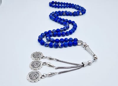 Handgemaakte tesbih "Tasbih" natuursteen " Lapis Lazuli" - Aantal kralen 99 - Diameter kralen 8MM - met metaal tassel "Allah" - Een mooi cadeau-idee