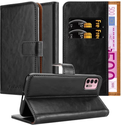 Cadorabo Hoesje geschikt voor Motorola MOTO G10 / G30 in ZWART GRAFIET - Beschermhoes met magnetische sluiting, standfunctie en kaartvakje Book Case Cover Etui