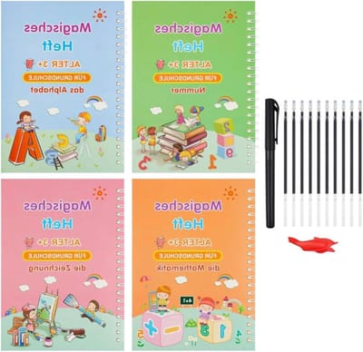 Schrijfoefenboek - Leren Schrijven - Vroeg Onderwijs - Herbruikbaar Ontwerp - 4 Boeken - Meerdere Kleuren