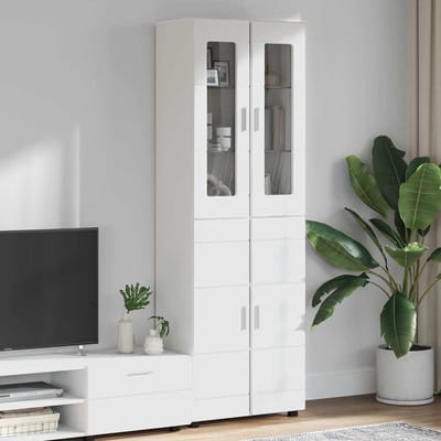 vidaXL - Highboard - FLORIN - 60 - x - 35 - x - 182 - cm - Wit - Bewerkt - hout