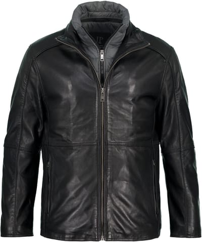 JP 1880 - Heren - leren jack leer lamsnappa gewatteerde inzet zipper - Zwart - Maat 3XL