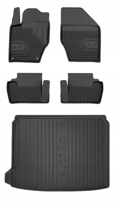 FROGUM - Voordeelset No.77 & DRY ZONE - Geschikt voor DS 4 I Hatchback (2015-2018) - Rubberen matten + Kofferbakmat - Zwart
