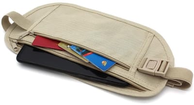 Heuptas - Geldtasje - Moneybelt - Buideltas - Fanny pack - Tasje voor paspoort/geld - Vakantietasje - Reistasje - Tas onder kleding - Belt bag - Verstelbaar - Lichtgewicht - Beige - Feesttasje - Jonyx
